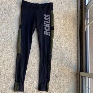 Young & Reckless workout black and green pants